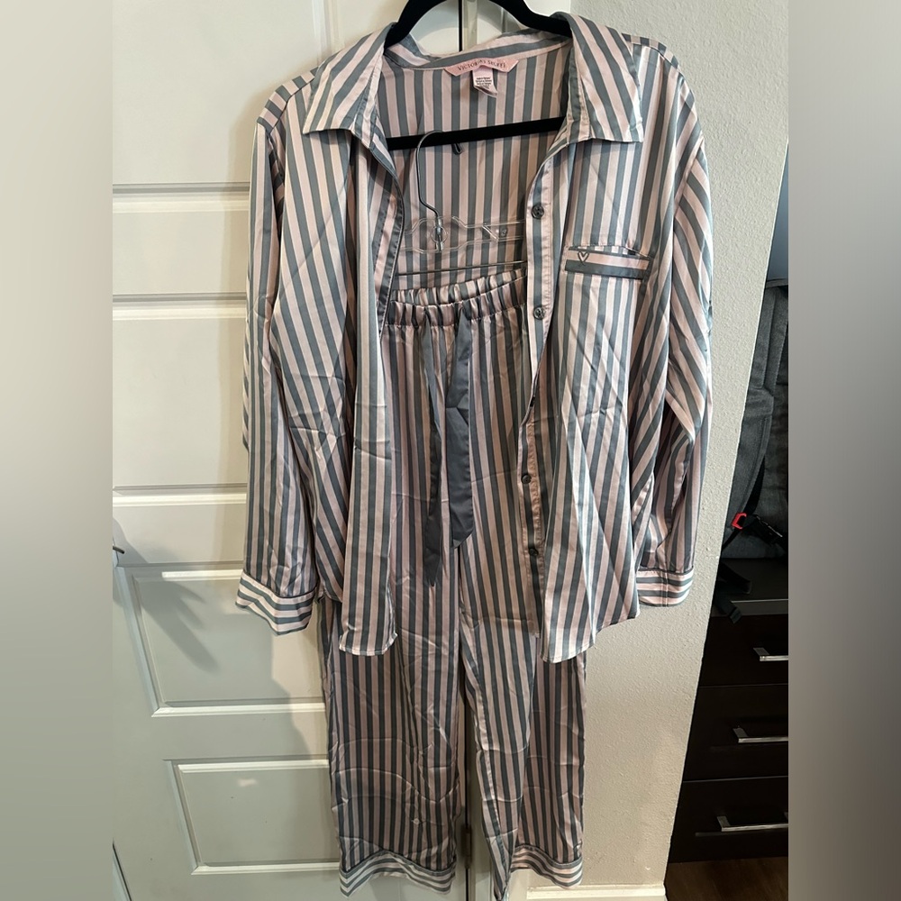 Victoria Secret silky pajamas, size large, pink and grey